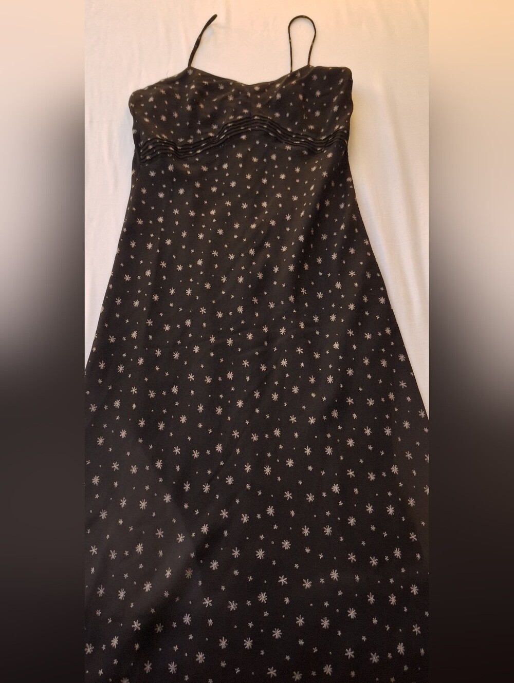 Vintage Black Star-Print Slip Dress with Spaghetti Straps